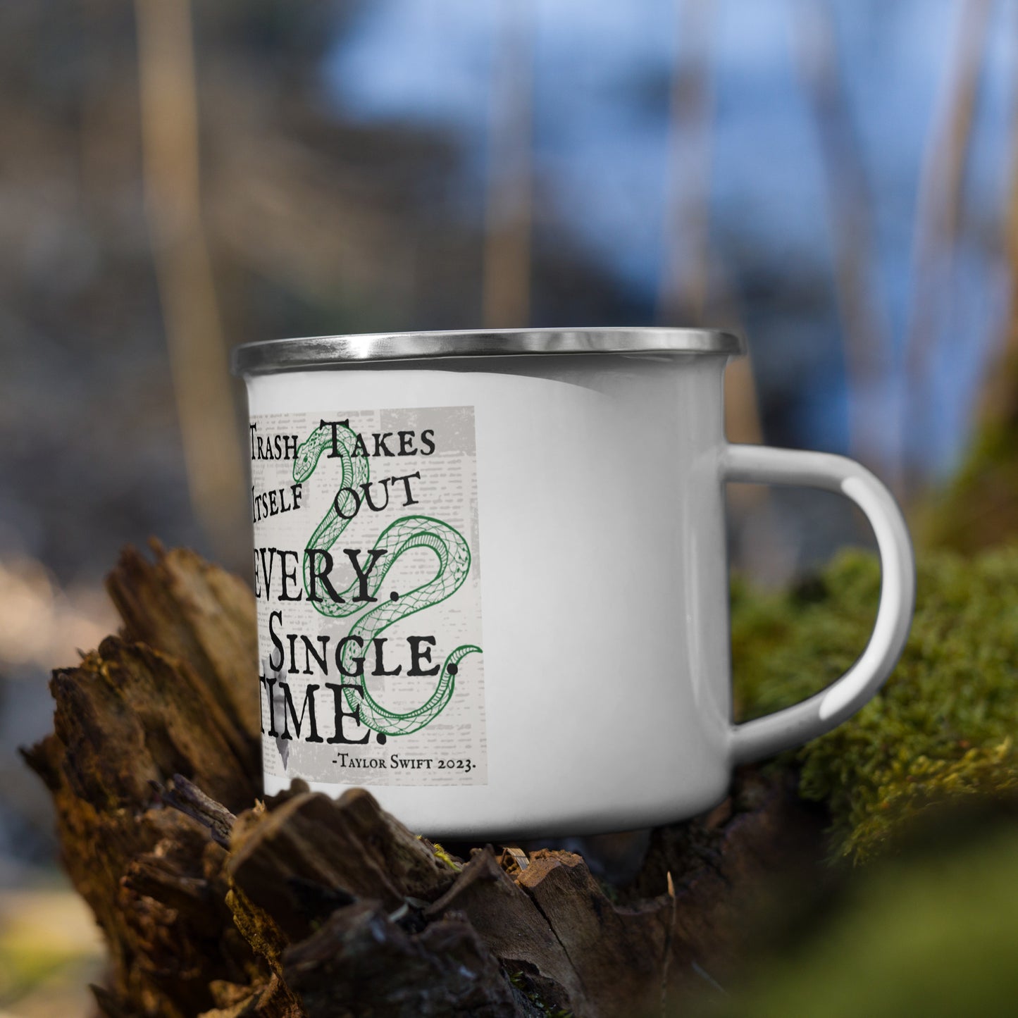 Trash Takes Itself Out Enamel Mug